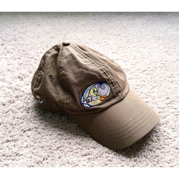 VintageTweety Bird Embroidered Baseball Cap Brown Adjustable Y2K Looney Toones - Picture 1 of 3